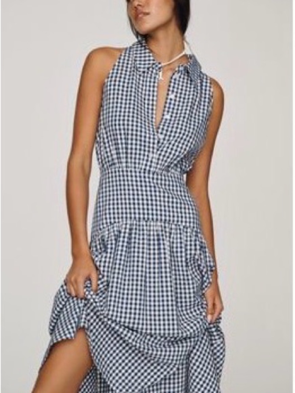 Exquise Navy Gingham Sleeveless Maxi Dress